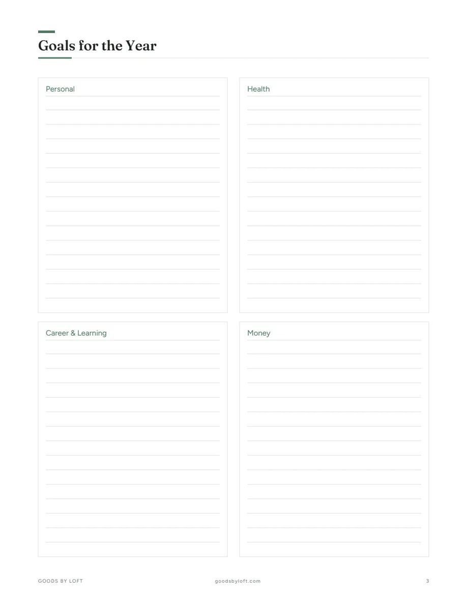 Goal worksheets that split the year into quarters