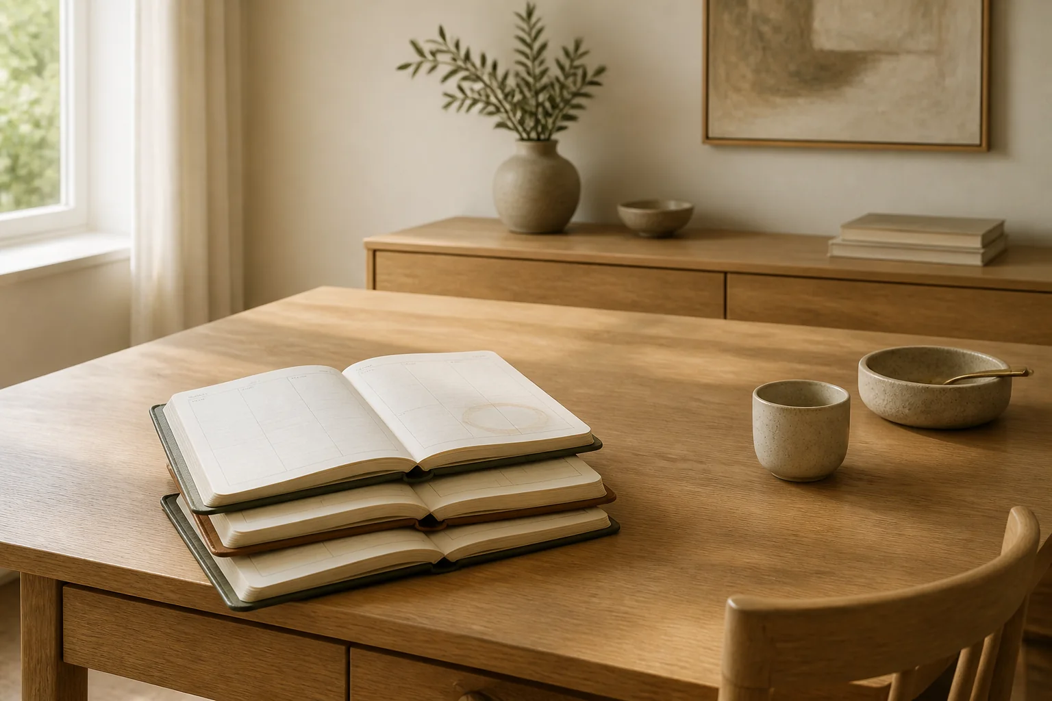 You own three abandoned planners with 40 empty pages each (render)