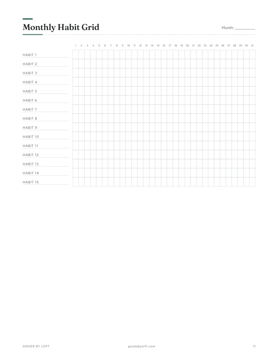 Up to 15 everyday habits on one monthly grid